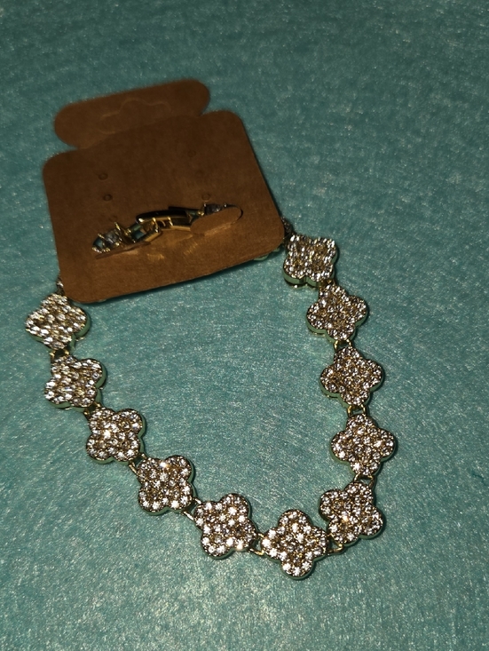 Jewelry - Crystal Pave Flower Link Bracelet - Gold Tone